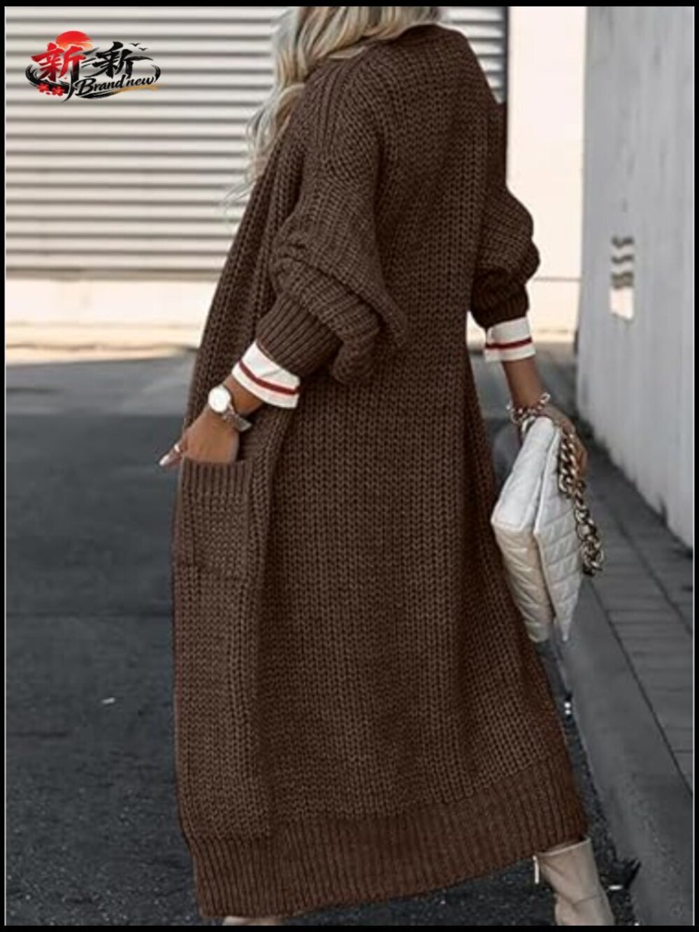 Oversized Long Cardigan Sweater Open Front Knit Duster Coat with Pockets - Picture 2 of 7